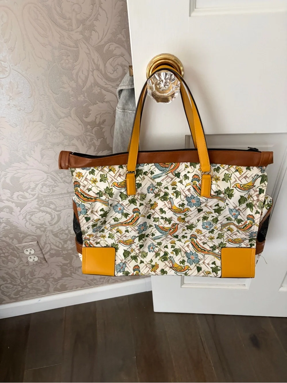 Tory burch Ella tote dog pet carrier bird print zip top mesh sides